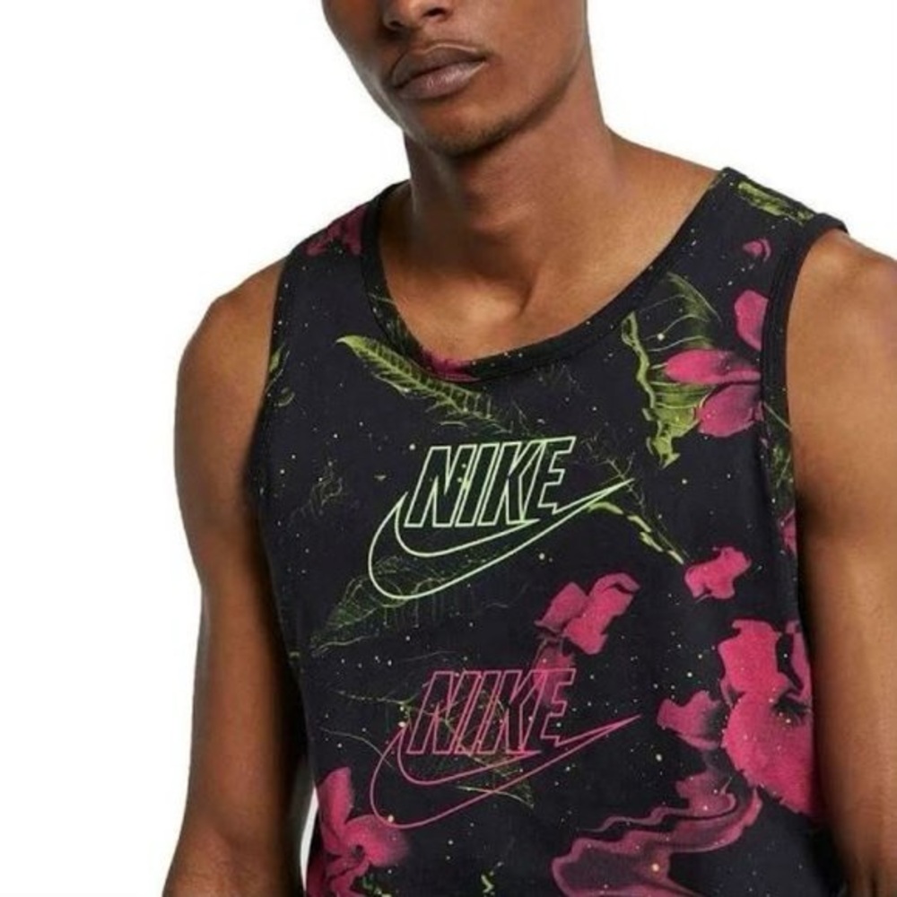Nike Sportswear Floral Tank Top Pink Black CK0155-010 Size Large